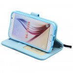 Wholesale Samsung Galaxy S6 Star Diamond Flip Leather Wallet Case with Strap (Blue)